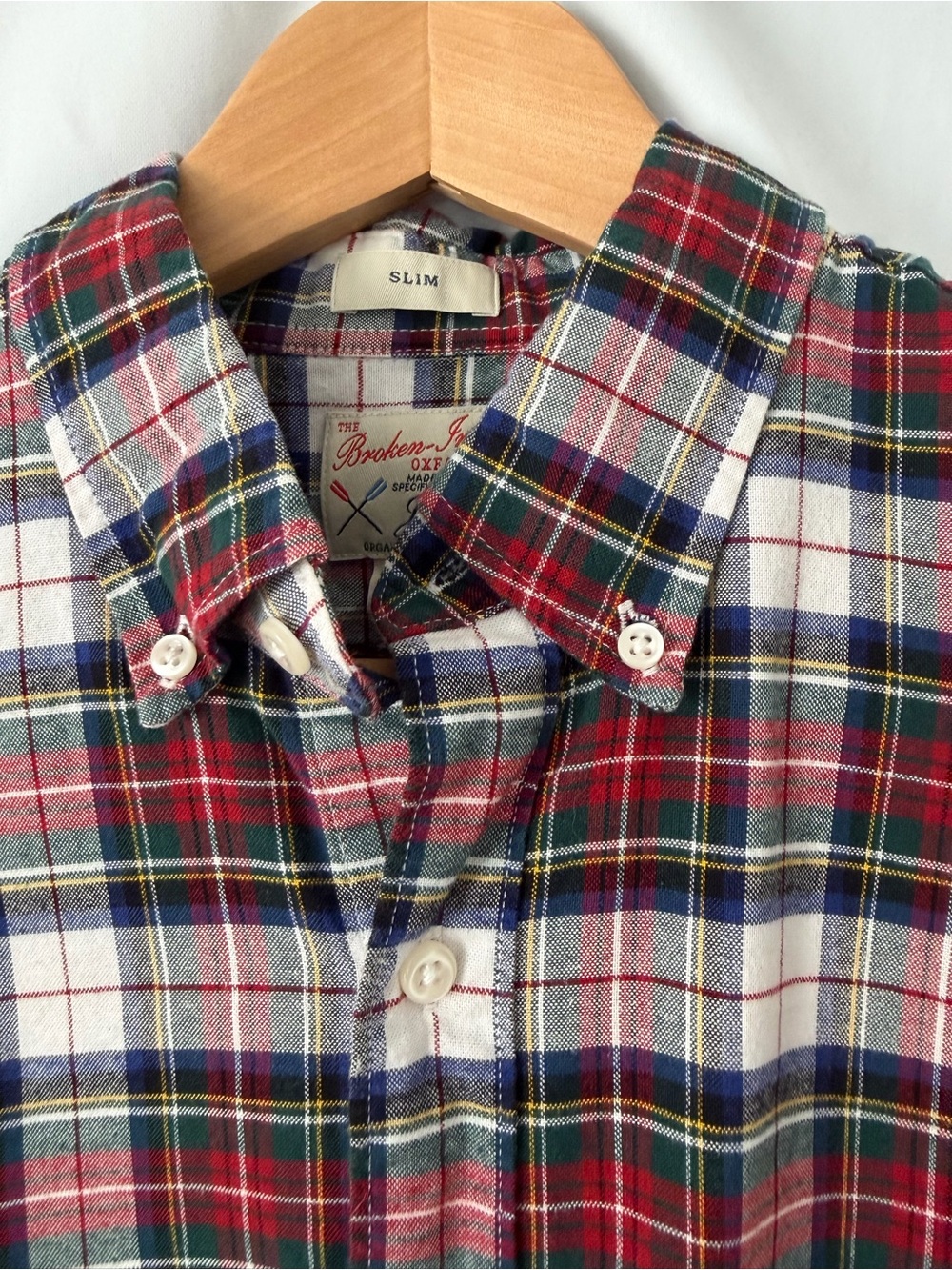 J.Crew Broken-In Oxford Shirt Slim Medium Organic Cotton Holiday Tartan Plaid - Picture 2 of 11